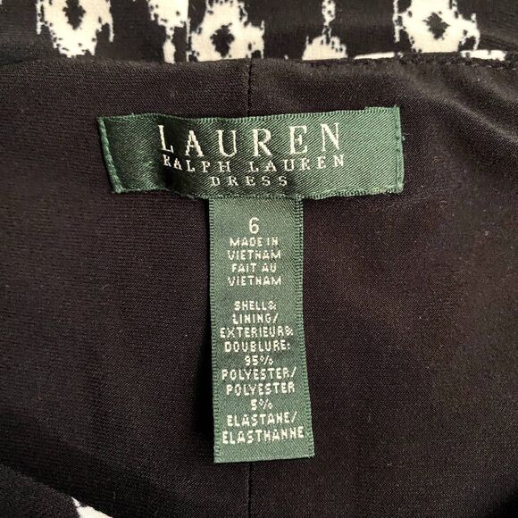 Lauren Ralph Lauren Twist Front Sheath Dress Knee Length Black Printed Size 6 - Picture 5 of 5